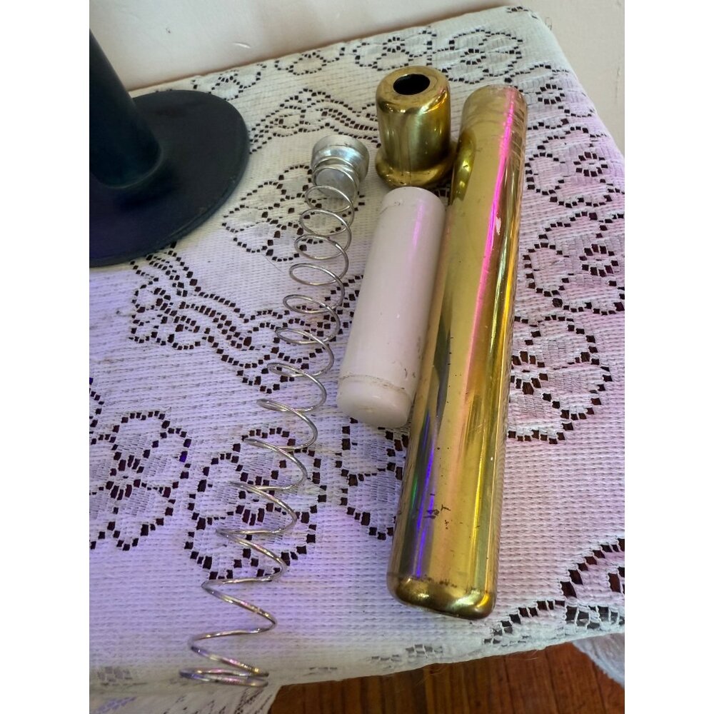 Vintage MCM Iron Spring Loaded Candle Holder Glass Shade - Picture 3 of 13